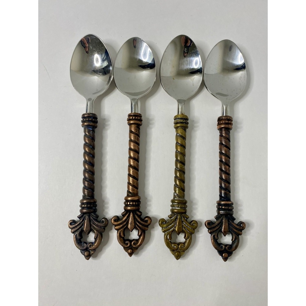 4 Gracious Goods Collection Acanthus Fleur de lis Stainless Soup Spoons 8" #5
